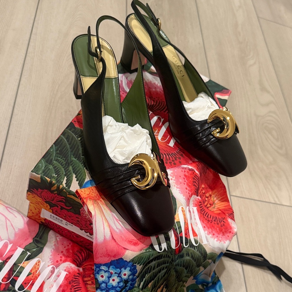 Gucci Black Heels with Gold Detail